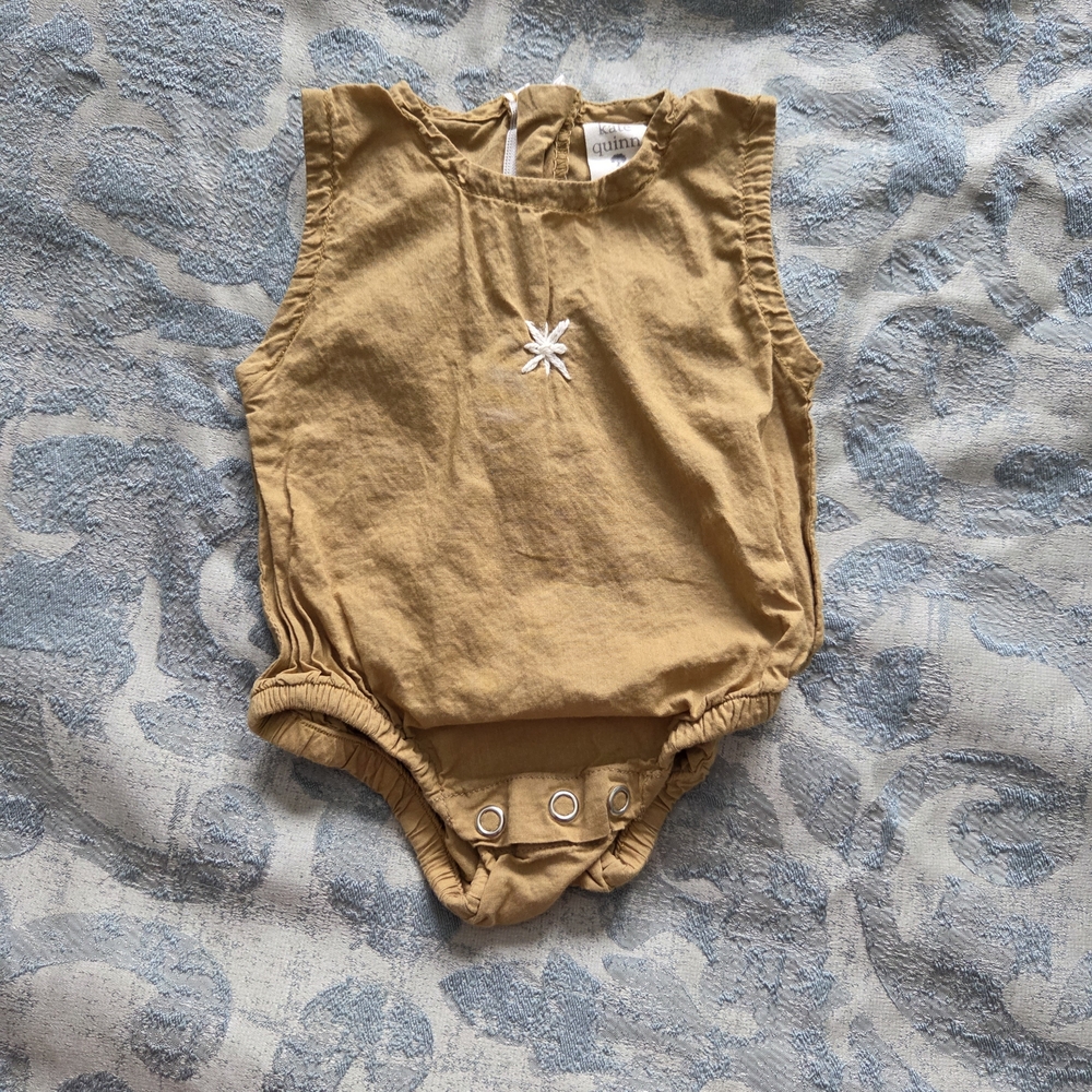 Kate Quinn Ochre Romper with White Star Embroidery